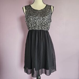 Pinky Vintage Y2K Black Sheer & Silver Sequins Bubble Waist Mini Dress
